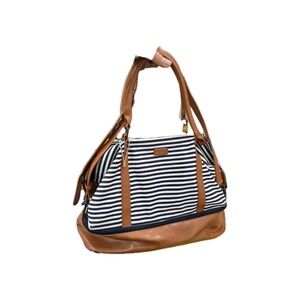 BAOSHA Canvas Striped Weekender/Duffel Bag - Blue & White with Brown Faux...